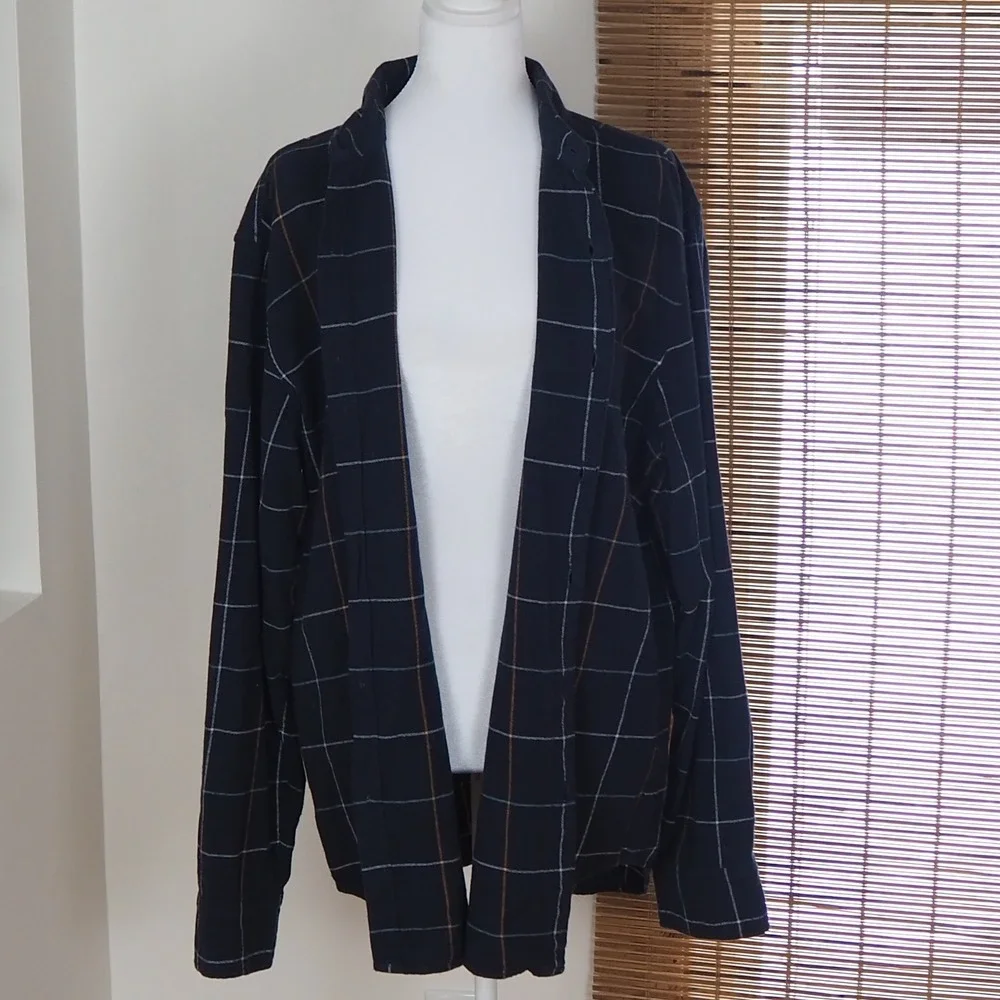 J. Crew Navy Window Pane Flannel Shirt‎ Men Large Classic Fit Tartan Preppy